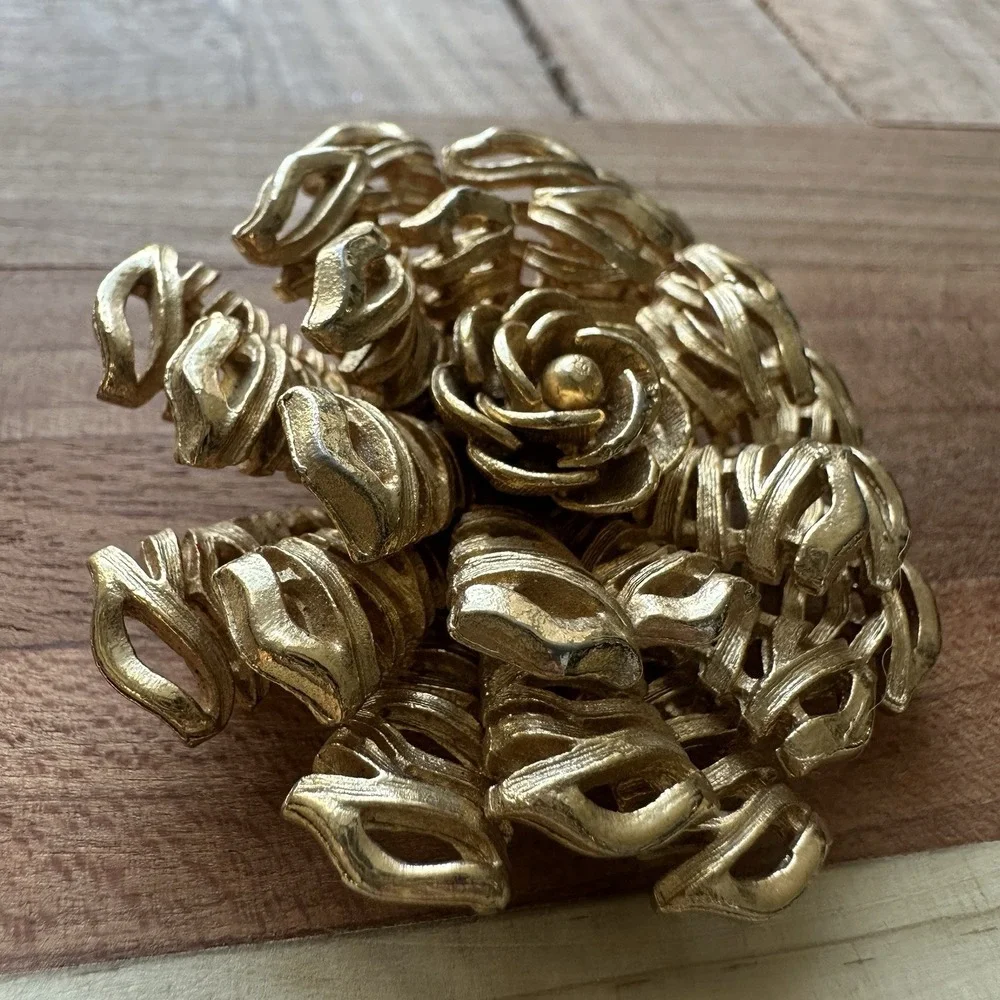 Vintage 1940s-50s Corocraft Flower Brooch Pin 2 Inch Openwork Gold Plated Signed